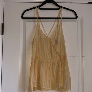 American eagle yellow striped cross back blouse